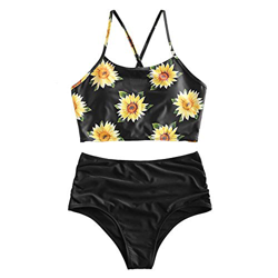 ZAFUL Tankini Set con Relleno Estampado Tirantes Anudados Braguita Talle Alto para Mujer, M precio