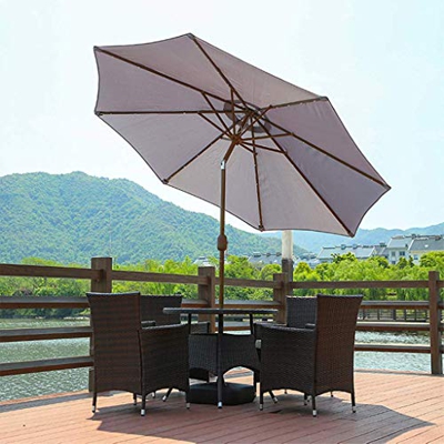 FMOPQ Garden Tilting Table Umbrella Outdoor Sun Umbrella ? 2.7m Protection with Solar LED Lights Winding Crank Tilt Function for Beach Gardens Patio W