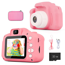 Cámara Digital para niños, cumpleaños para niños y niñas de 3 a 12 años, cámara de Video Digital HD 1080P con Estuche (Pink) en oferta