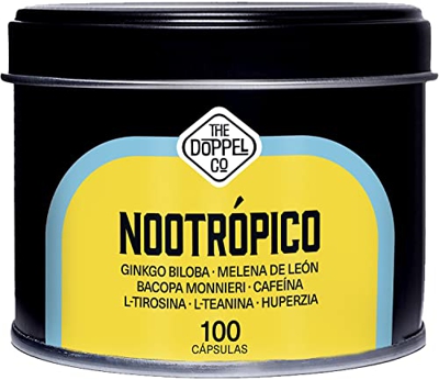 100 Cápsulas de Nootrópico Natural | 800 mg | Memoria, Concentración, Energía | Ginkgo Biloba, Melena de Leon, Cafeina, Bacopa Monnieri, Tirosina, Tea