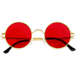 KANASTAL Gafas de Sol Redondas Rojas Hombre Mujer Retro Vintage Lennon Pequeñas Round Sunglasses Red Conducir Metal Circulo Accesorios características