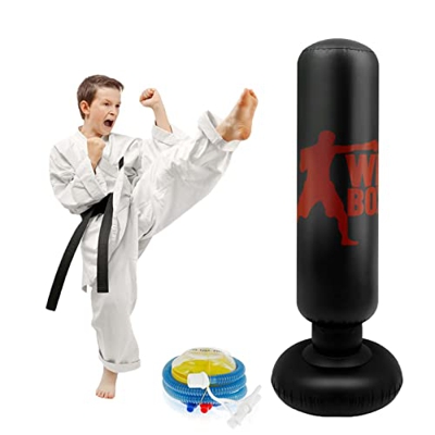 Saco de Boxeo Inflable, 160cm Saco de Boxeo para niños y Adultos, Sacos de Suelo para Boxeo para Practicar Karate, Taekwondo, Descompresión (con Bomba