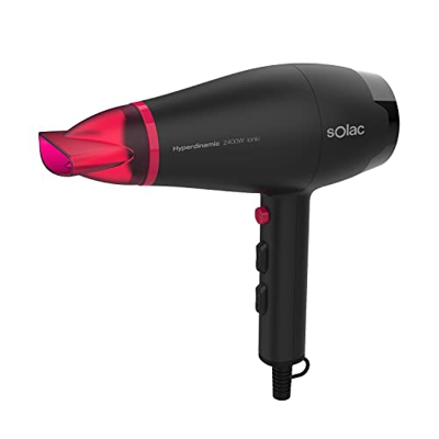 Solac - Secador de pelo profesional Hyperdinamic Ionic | 2400W | Tecnología iónica | 2 velocidades | 3 temperaturas | Golpe de aire frío | Filtro extr