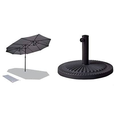 VOUNOT Sombrilla Parasol Rectangular, Sombrillas Jardin Grandes para Terraza Playa Piscina Mercado Patio Exterior, 460 x 270 cm,Doble Gris & Base somb