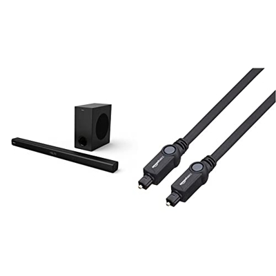 Hisense HS218 - Barra de Sonido 2.1 ch, 200W, Audio Dolby Digital, Bluetooth, HDMI ARC/Óptico/Aux/USB, 3 Modos de Sonido & Amazon Basics - Cable óptic