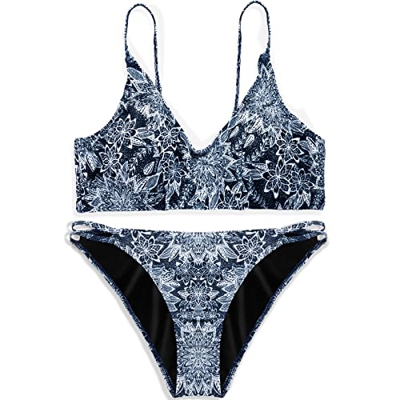 Nogigit Bikinis Mujer 2022, Bikini Brasileño Deportivo Push Up Retro Empuja hacia Arriba Dos Piezas Acolchadas Lunares/Rayas/Cristal Impresa Ropa de P