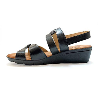 ZAPATISIMOS - Sandalias con Punta Abierta Mujer Primavera Verano Plantilla Gel Sandalias de Vestir Cómodas Ajustable con Velcro cuña. Negro Beige Blan