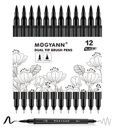 Rotuladores Lettering - Mogyann Paquete de 12 Rotuladores Punta Pincel, Marcadores Negros para Dibujo Artístico, Bocetos características
