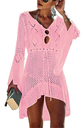 Jinsha Vestido de Playa - Mujer Pareos y Camisola de Playa Sexy Hueco Traje de Baño Punto Bikini Cover up (Pink) características