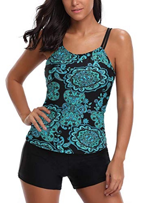 AYEEBOOY Bañador de Dos Piezas para Mujer Tamaño Grande Tankini Trajes de baño Bikini Set(12GreenVFP,L)