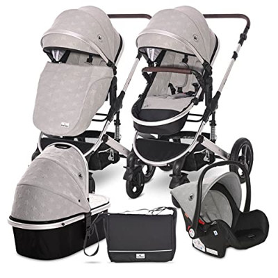 Lorelli - Cochecito de bebé BOSTON 3 Piezas - Carro bebe con capazo, silla auto gropo 0, silleta y bolso maternal - Asiento reversible con esqueleto d