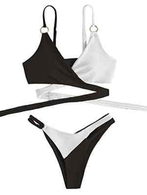 Laura Lily - Bikini Bañador para Mujer de Bicolor Liso. Conjunto de 2 Piezas Top y Braguita para la Playa Este Verano. Negro S