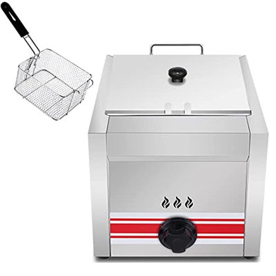 Freidora De Gas Comercial De Acero Inoxidable De 10 L/20 L, con Cestas Y Tapa Extraíbles, Potencia De Fuego Ajustable, Máquina De Papas Fritas, para U