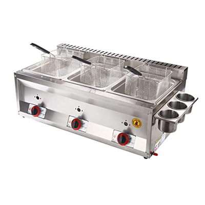 Freidora De Gas Profesional, Tanque De Freidora De Gas De 10L/20L30L De Acero Inoxidable con Cesta, Interruptor Independiente, Fácil De Limpiar, para 