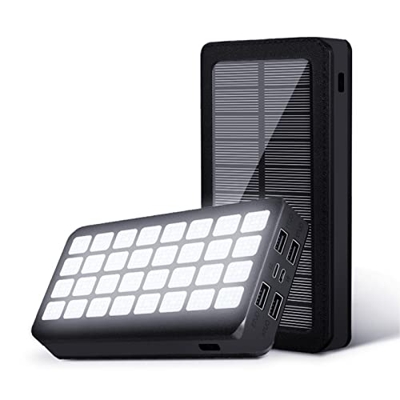 Cargador Solar, Soporta La Carga de La Cabeza y La Carga Solar, Carga 4 Dispositivos Al Mismo Tiempo, 32LED 3 Modos de Iluminación, 30000mAh Cargador 