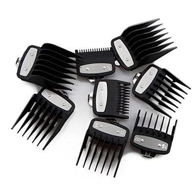GANMEI 8 peines guía de corte con clip de metal 3171-500, se adapta a cortapelos de varios tamaños, color negro