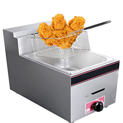 Freidora De Gas De Encimera Comercial, Freidora Lpg De Acero Inoxidable, con Control De Temperatura Y Cesta De Aceite Extraíble, Mango Ergonómico Cool en oferta