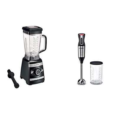 Bosch MMBH6P6B VitaBoost Batidora de vaso, 1600 W, 2 litros, color negro & Bosch ErgoMixx Style MS62M6110 - Batidora de mano, potencia de 1000 W, 12+1