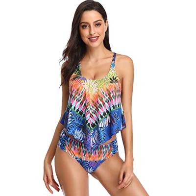 ZatRuiZE Mujer Traje de baño Tankini Estampado De Baño Swimsuit Brasileño De Gran Tamaño Trajes De Playa Conjunto De Bikini De Dos Piezas