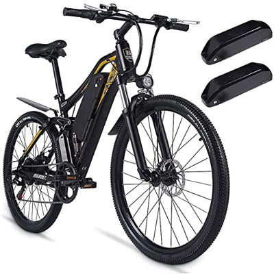 Bicicleta eléctrica de 27,5 pulgadas con dos baterías de litio extraíbles de 48 V/17 Ah, suspensión completa, Shimano 7 velocidades City E-bike Kinsel
