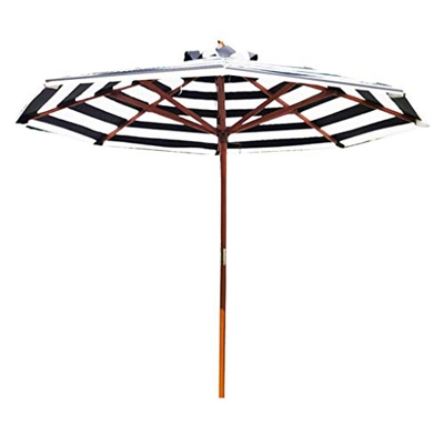 FMOPQ Garden ? 2.7m Patio Folding Sun Umbrella Large Striped Outdoor Wooden Umbrellas Commercial Waterproof and Protection Sunshades