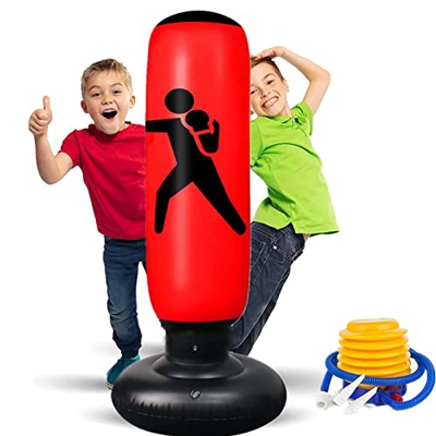 EIVONDA Saco de Boxeo Niños 160cm Inflable Saco de Boxeo de Pie Saco de Arena con Bomba de Aire para Practicar Karate Taekwondo y Aliviar la Energía A