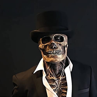Lanckeli Máscara de Calavera de Halloween con Mandíbula Móvil, Cráneo Espeluznante, Máscara de Látex para Adultos.