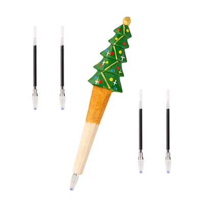 TAIYOU 1 pcs Pluma de Gel Navidad árbol de Navidad Bolígrafos Neutros Navidad Lindo Bolígrafos Bola Madera Regalo Navidad Originales Bolígrafo Novedad