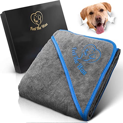 FeelTheWau Toalla extra absorbente para perros, toalla para perros grandes y perros pequeños, juego de 1 unidad, color gris azul, 130 x 75 cm