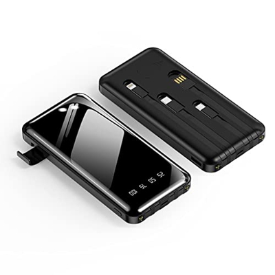 JJJ Banco de energía portátil compartido de Cuatro Hilos, 10000 mAh, Soporte de Espejo de Gran Capacidad, Fuente de alimentación móvil (Color : Black)