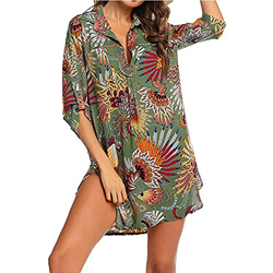 Cuello en V Pareos Playa Vestido de Playa Camisero de Manga Corta Mujer Camisa Suelta Vestido Pareo Playa Ropa de Baño Playa Bikini Cover up características
