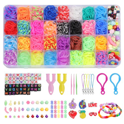Pulseras Gomas, 2200+kit de Gomas para Hacer Pulseras, 32 Colores de Gomas Elásticas para Niños de Anillos y Collares de Bricolaje Manualidad características