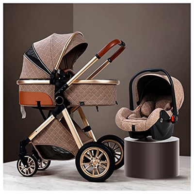 KHUY, 3 en 1 Cochecitos Silla de Paseo de Bebe Coche Bebe, Carrito Bebe Lujo Cochecito Bebe Plegable Ligero Carros para Bebes con Cochecito de Lluvia/
