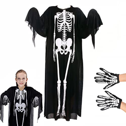 Ancuioyz Poncho de Esqueleto Fantasma, Esqueleto de Halloween Poncho Disfraz de Halloween, Un Disfraz de Calavera y un par de Guantes, Perfecto para C en oferta