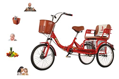 Triciclo con asiento triciclo adulto 20 pulgadas con niños de movilidad de ancianos 3 ruedas bicicleta de equitación humana agrandar la cesta trasera 