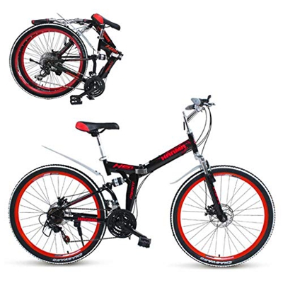 Bicicleta plegable Frenos de disco dual 21 velocidades Bicicletas de montaña Bicicleta plegable 24/26 pulgadas Bicicletas plegables (color: rojo, tama