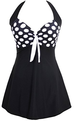 EUDOLAH Traje de Baño Entero Linda Mujer Tankini Vintage con Cabestrolunares-Blanco-F,L