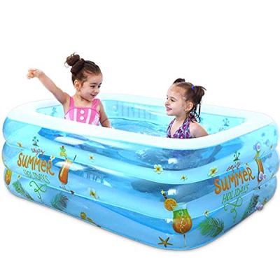 Rectangle Pool Full-Sized Family Kiddie Blow Up Pool Folding Outdoor Pool Blow Up Water Park for Kids Toddlers Infant Adult (308 * 182 * 60CM)