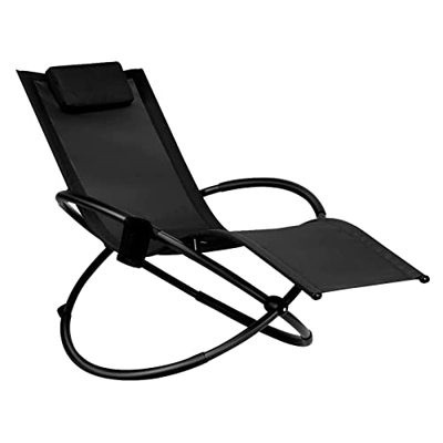 GIANTEX Tumbona de Relax Mecedora 2 en 1 Silla Plegable con Reposacabezas y Soporte para Bebidas, Tumbona de Jardín con Marco de Metal, Tumbona Oscila