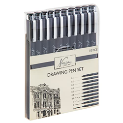 Nassau Fine Art Fineliner Set Negro | 10 piezas | 10 anchos de línea diferentes | Lápices de dibujo en un práctico estuche | Rotuladores impermeables  precio