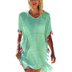 TBSCWYF Mujer Vestido de Playa Borla de Gasa Mujer Ropa de Baño Suelto Vestido de Playa Cubrir Blusa Camisolas y Pareos Bikini Cover up características