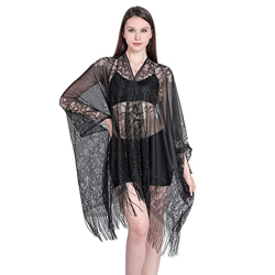 TOEECY Kimono Cárdigans Mujer Chal de Encaje Hueco Flecos Estola Elegante Pañoletas Manton Kimono Pareos Boho Suelto Verano Bikini Cover Up Blusa Beac precio