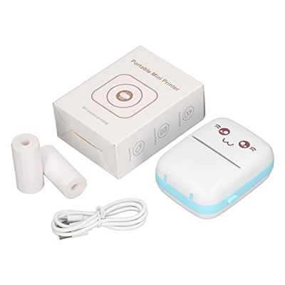 Impresora Térmica, Impresora de Pegatinas Capacidad de 1000 MAh Resolución de 200 PPP Mini Carga USB Azul con Papel de Impresión para la Escuela