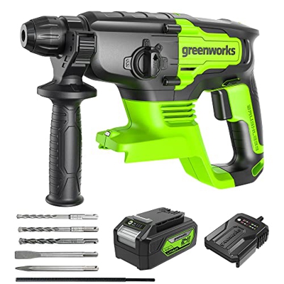 Greenworks 2.1 J Brushless Rotary Hammer 1*4AH Batteries & charger & bag