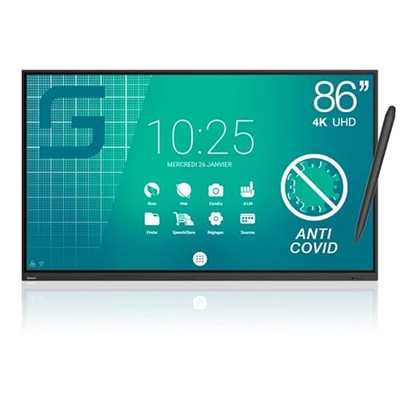 Pantalla interactiva táctil antigérmenes Superglass + SpeechiTouch Android 11 UHD 86