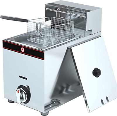 SILVOSWAN Freidora a Gas, freidora Comercial, freidora, Patatas Fritas, brochetas, freidora de Acero Inoxidable de Gran Capacidad, con Cuchara de Cest