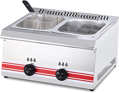 SILVOSWAN Freidora de gas comercial profesional, freidora de propano profunda de doble ranura de acero inoxidable Restaurante Cocina Papas fritas Frei