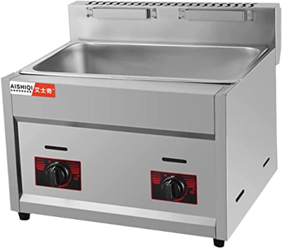 SILVOSWAN Freidora de gas comercial profesional de doble tanque, restaurante de acero inoxidable, cocina, mesa, papas fritas, freidora profunda, campi