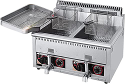 SILVOSWAN Freidora de gas de gran capacidad, freidora de GLP de acero inoxidable for uso doméstico y comercial, potencia de fuego ajustable, con cesta características