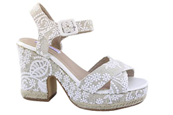 Sandalias de novia con tacon ancho esparto. Alpargatas con plataforma y pala cruzada. Color: Beig Talla: 38 en oferta